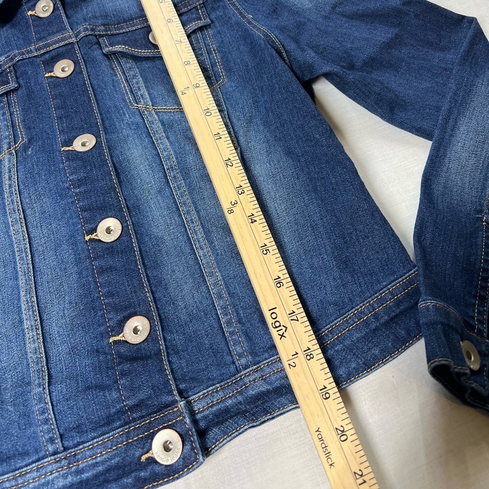 Kensie Jeans-Jean Jacket Size S Cropped Blue Denim Button Up. Dark Blue Wash - Picture 5 of 8
